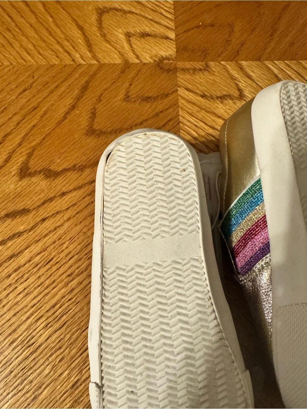 Cat & Jack Girls Metallic Gold Slip-On Sneakers with Rainbow Detail